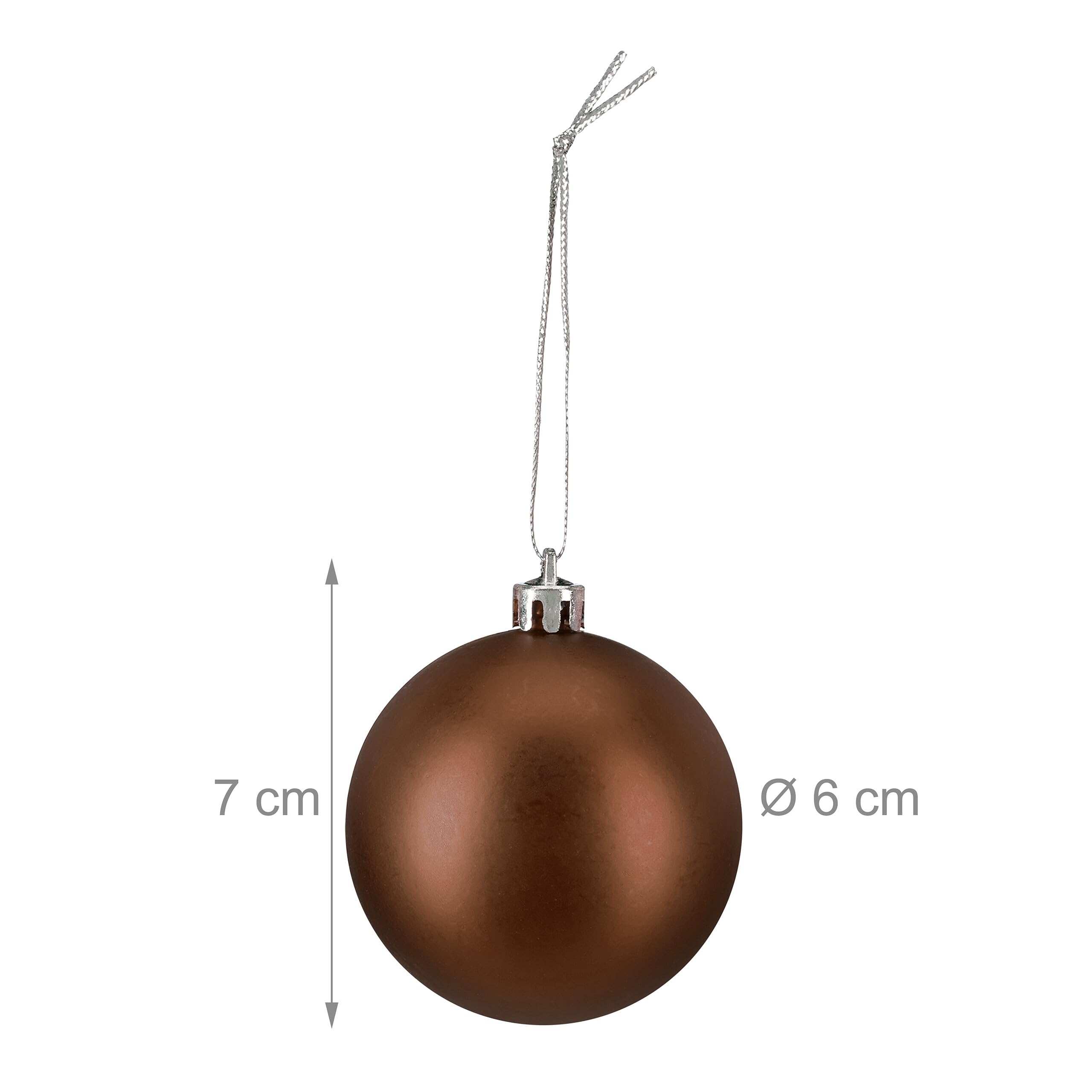 Relaxdays Palline di Natale, Set 100 Palle Albero, Addobbi Natalizi, ∅ 6 cm, in Plastica Opaca, Lucida, Glitter, Marrone