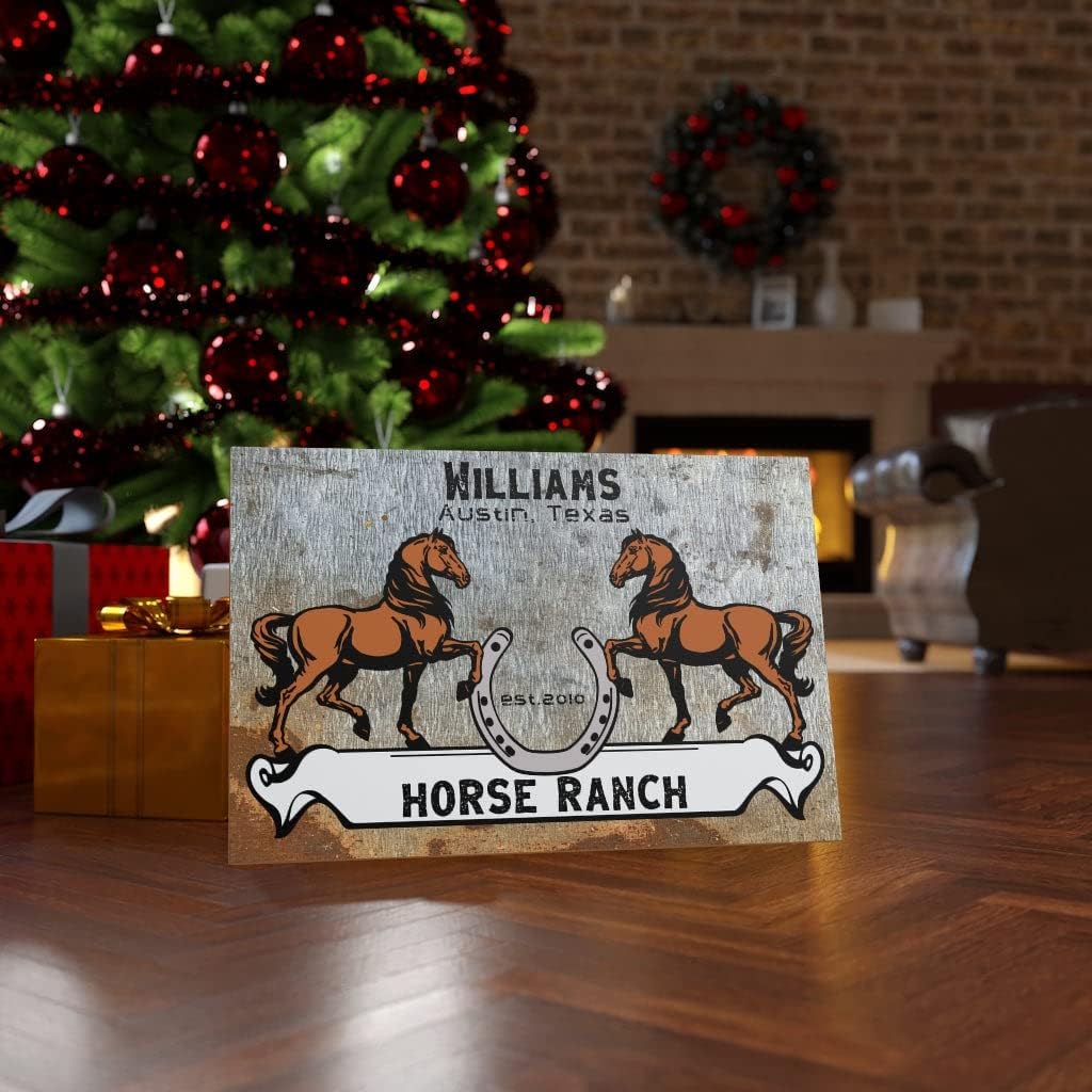 Personalized Rustic Horse Ranch Farmhouse Outdoor Family Wall Art Canvas Decor Gift, Rustic Horses Shoe Farmhouse Family Name Canvas Premium Gallery Wraps (1.25"), 30" × 20"