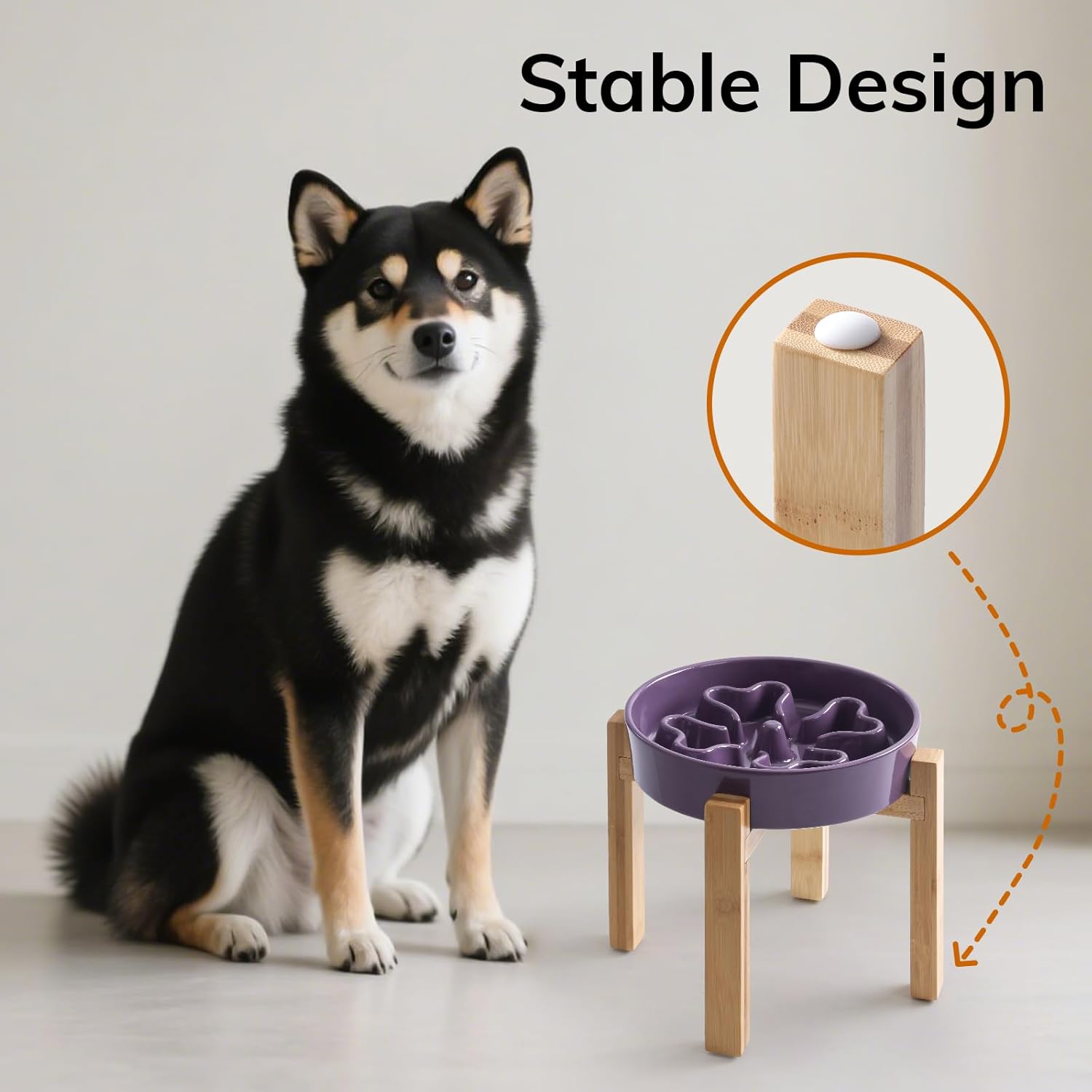 Slow Feeder,Ceramic-Slow Feeder Dog Bowls Elevated for Medium and Large Breed,3 Cups Slow Feed Dog Bowl with Stand,Purple