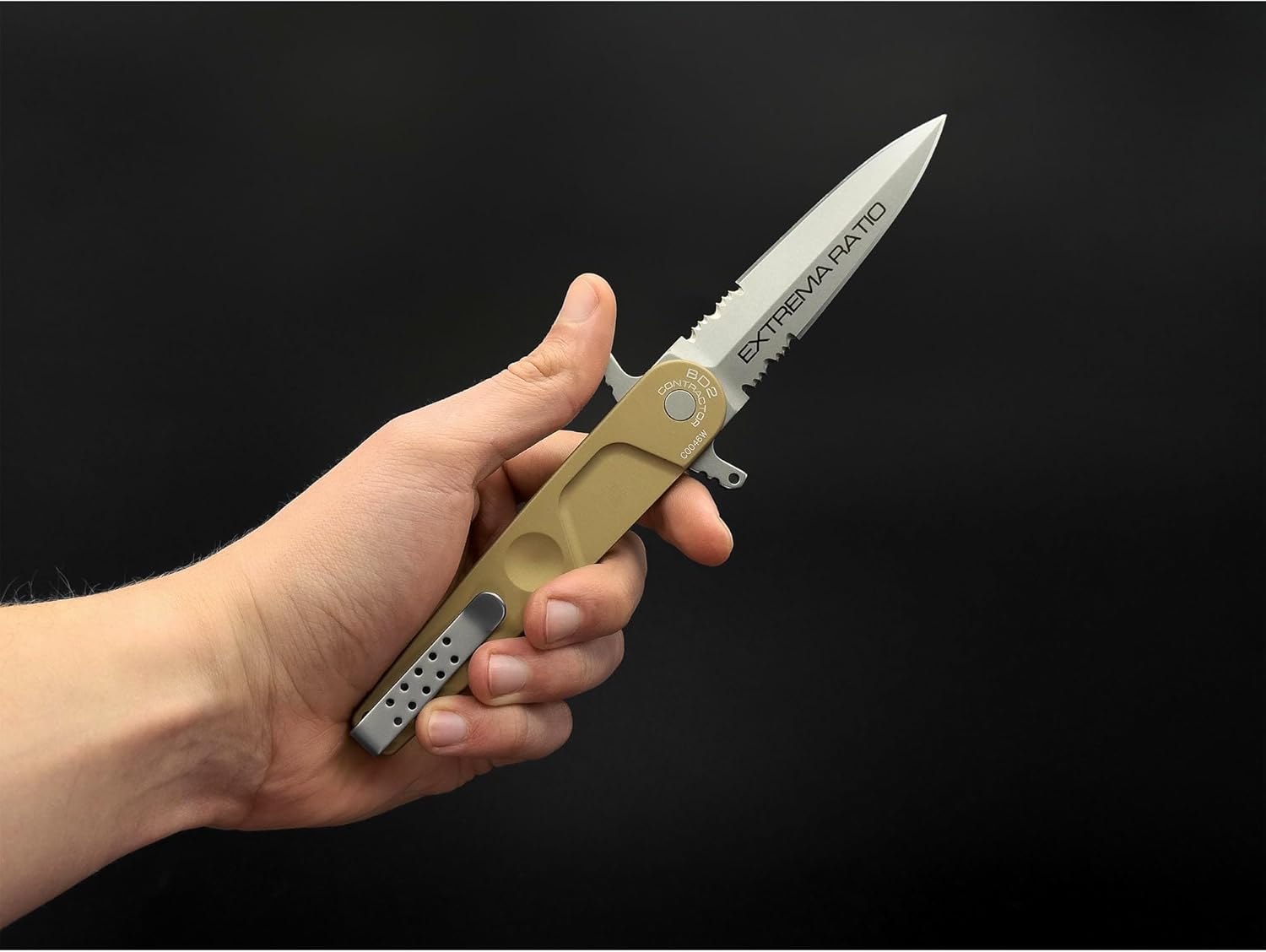 Extrema Ratio - BD2 Contractor (DESERT), Folding Knife, Böhler N690 steel blade hardened to 58 HRC, stone-washed finish, anticorodal aluminum handle, dual thumb stud, reversible clip, Italian craftsmanship