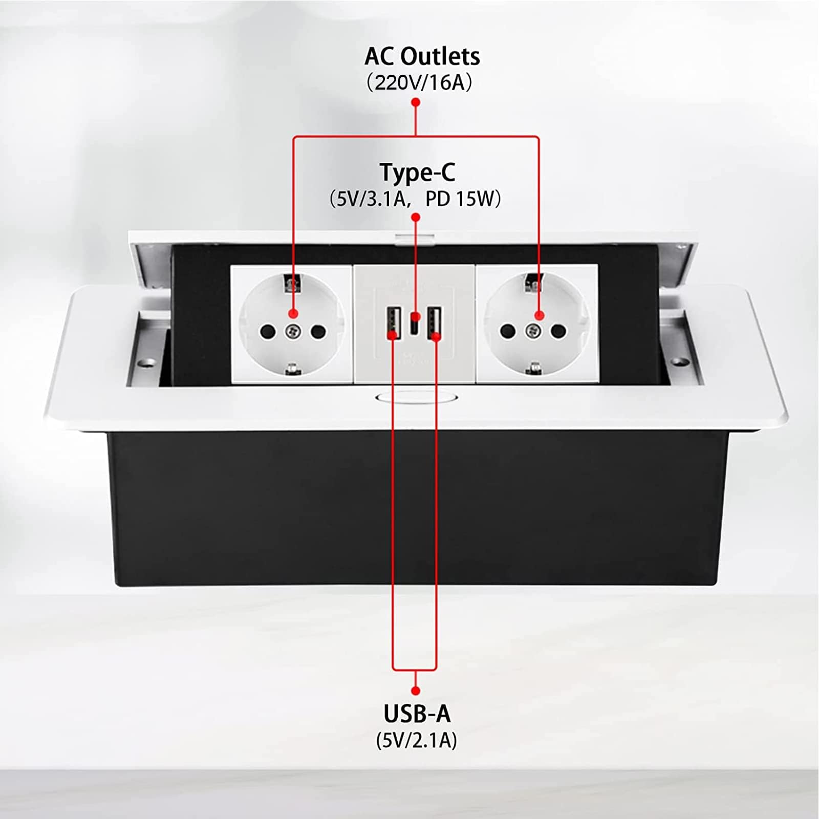 Regletas de Enchufes,Enchufe Multiple Retractible para Escritorio con 2 Enchufes EU,Regletas Enchufes con 2 Puertos USB+Type C para Encimera,Cocina,Taller — view 4