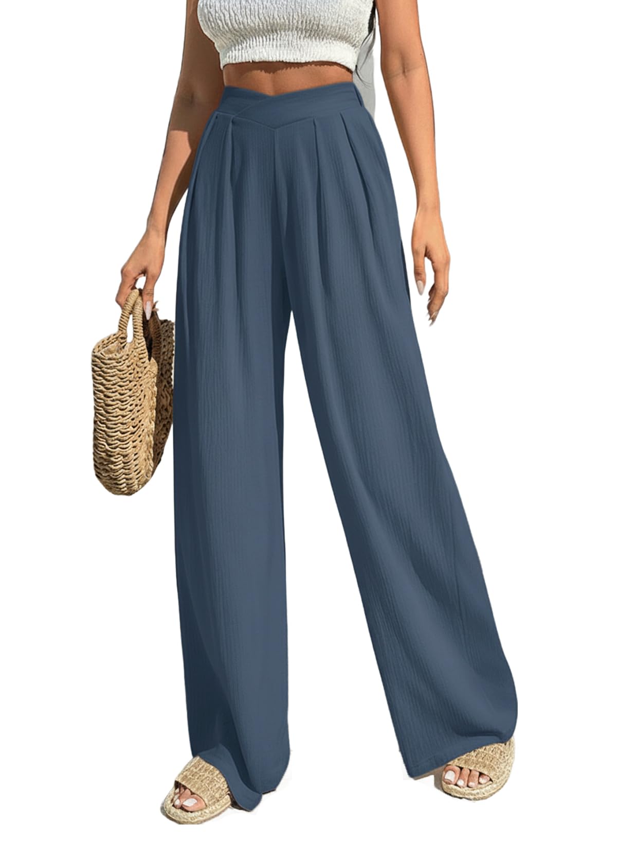 Acelitt Womens Casual Lightweight Palazzo Pants S-XXL