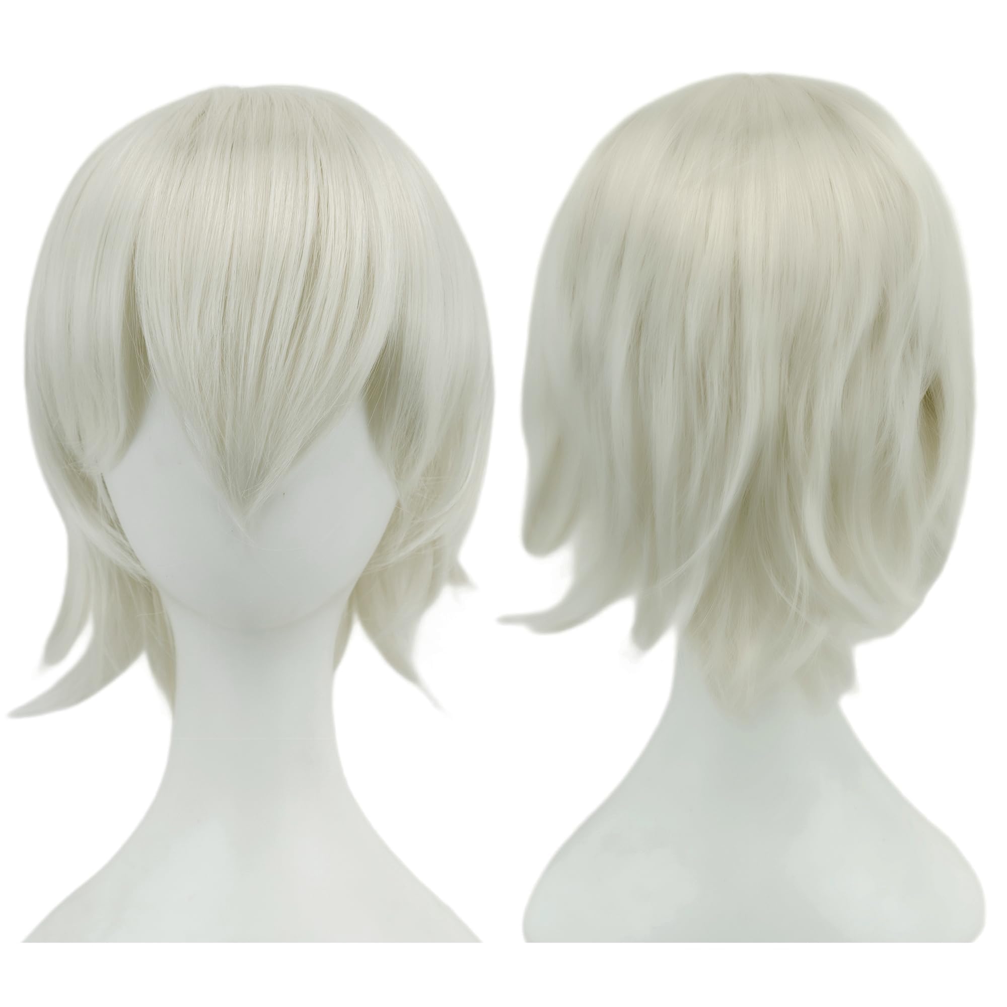 IMISSU Unisex Short Hair Party Wig with Bangs Halloween Costume Wigs (Sliver White)