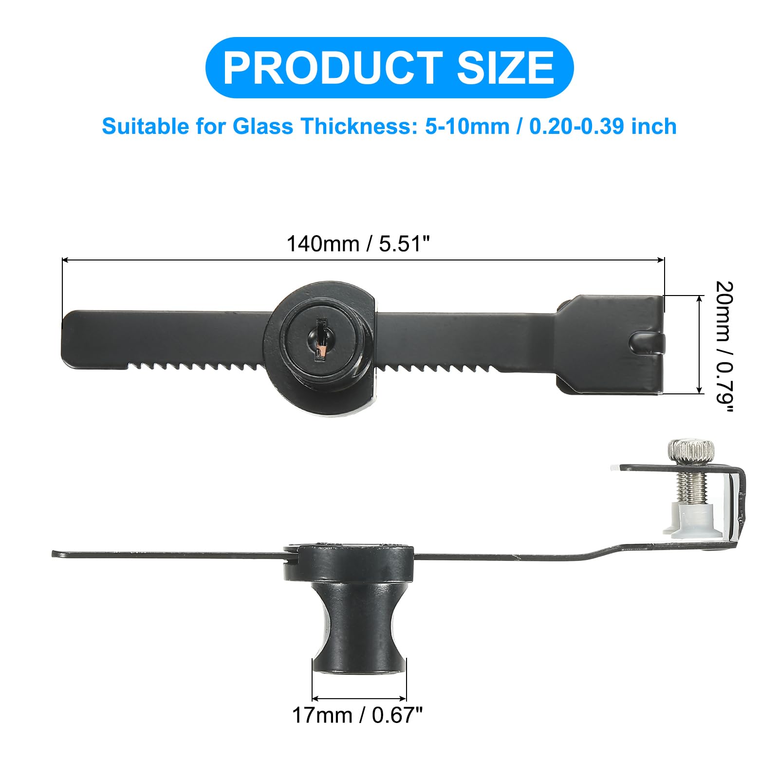 PATIKIL Glass Cabinet Lock, Keyed Different Zinc Alloy Single Swing Showcase Lock No Drill Glass Door Lock for 5-10mm Glass Door, Black - Image 2