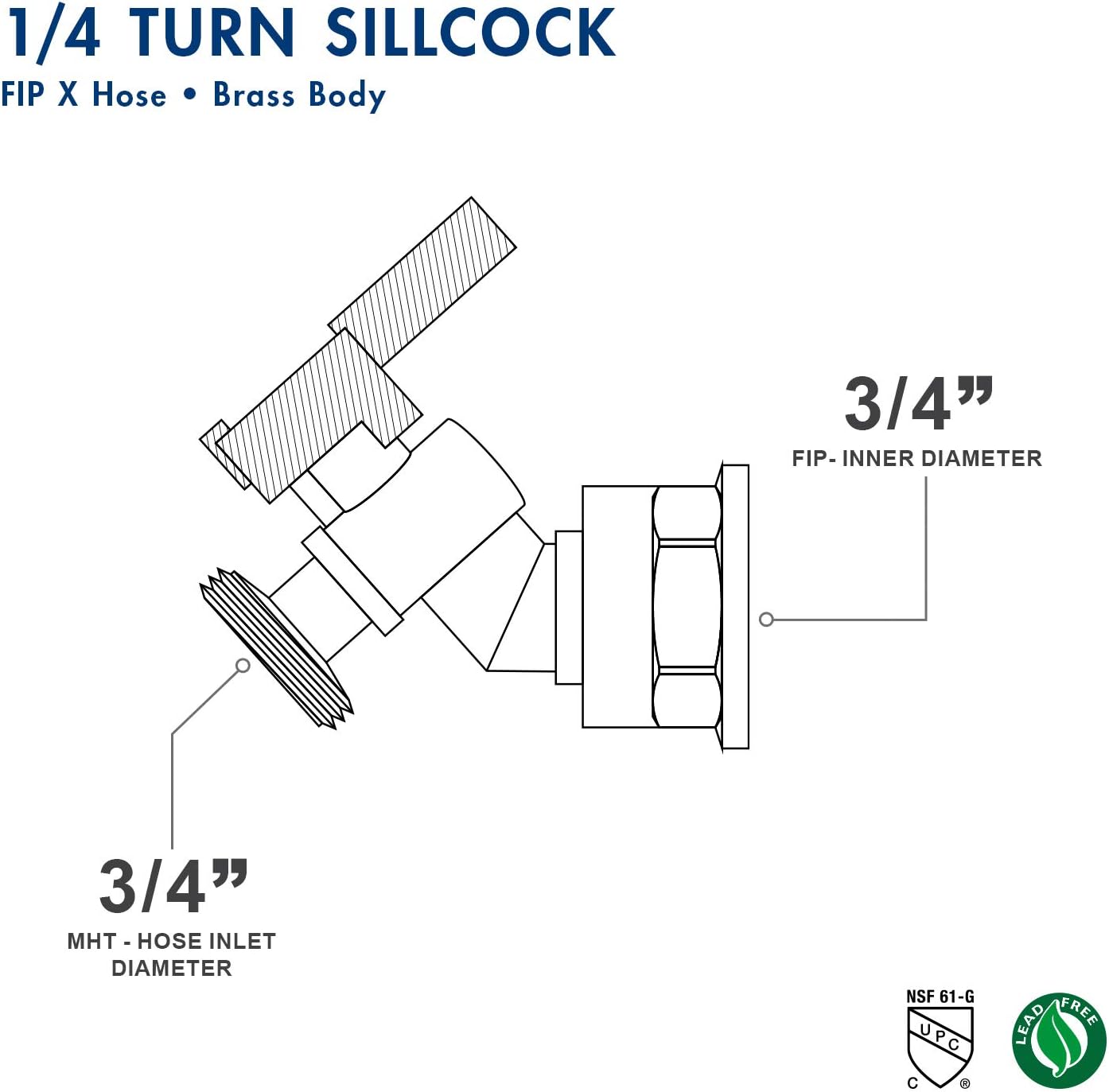 Midline Valve 69564-5 Quarter Turn Sillcock Bibb 3/4, Cast Brass (5Pack), 3/4 in. FIP Inlet x 3/4 in. MHT Hose Outlet, 5 Count