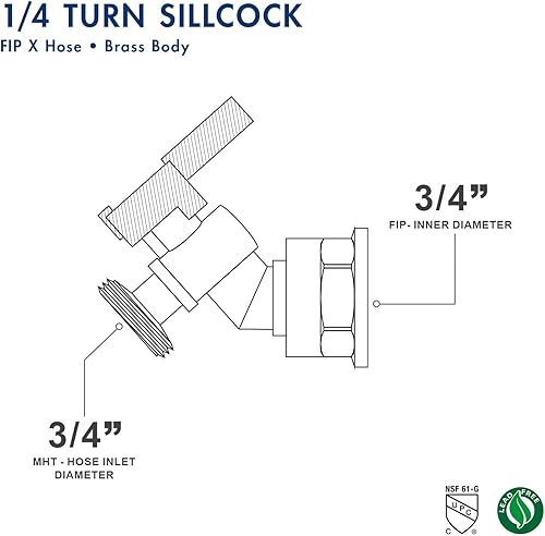 Miniatura 6 de Midline Valve 69564-5 Quarter Turn Sillcock Bibb 34, latón fundido (paquete de 5), entrada FIP de 34 pulgadas x 34 pulgadas MHT salida de manguera,