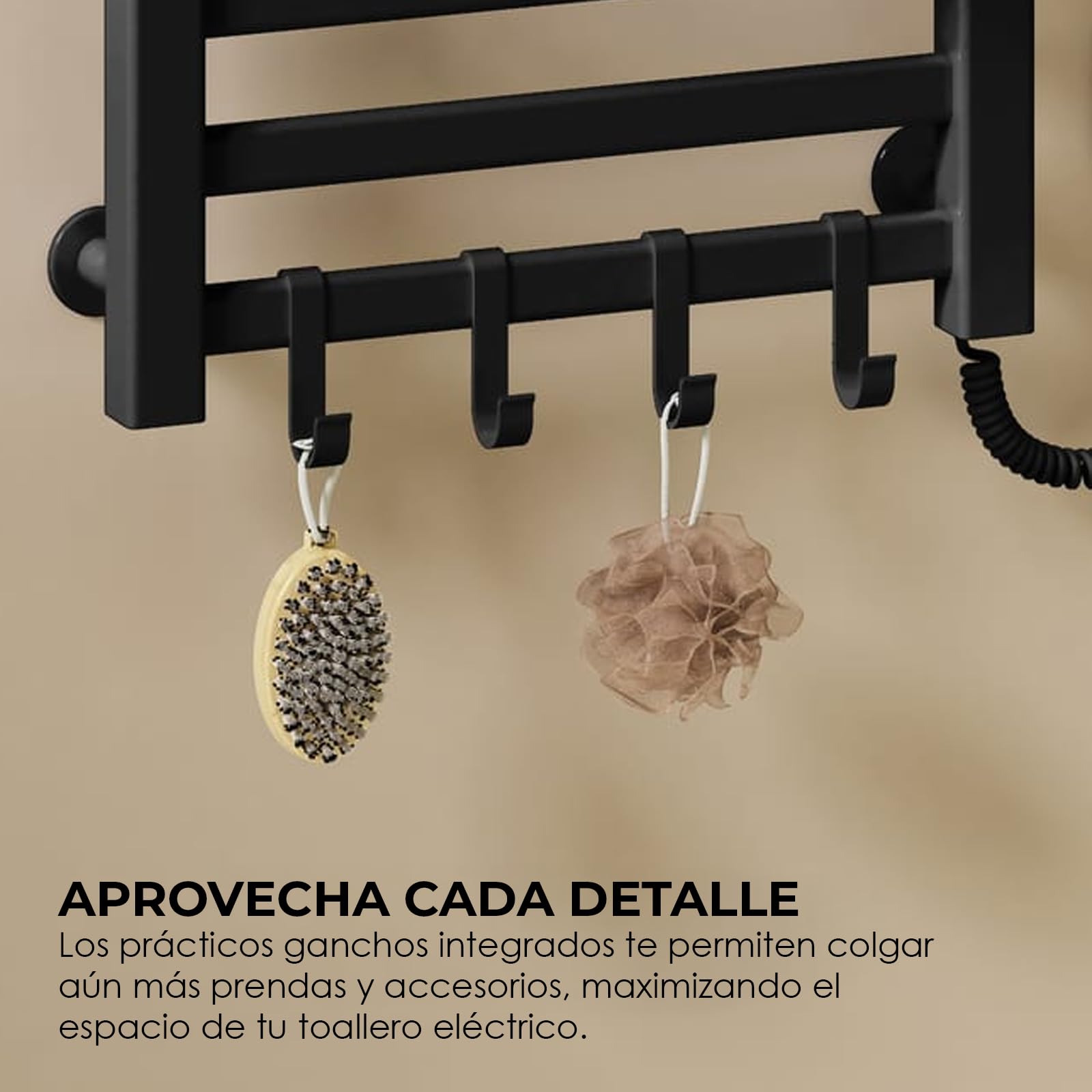 YOEVU | Toallero eléctrico | 100W, Compatible con Alexa | Estante Superior | Pantalla LCD táctil, Control WiFi, Montaje en Pared | Aleación de Aluminio, Negro