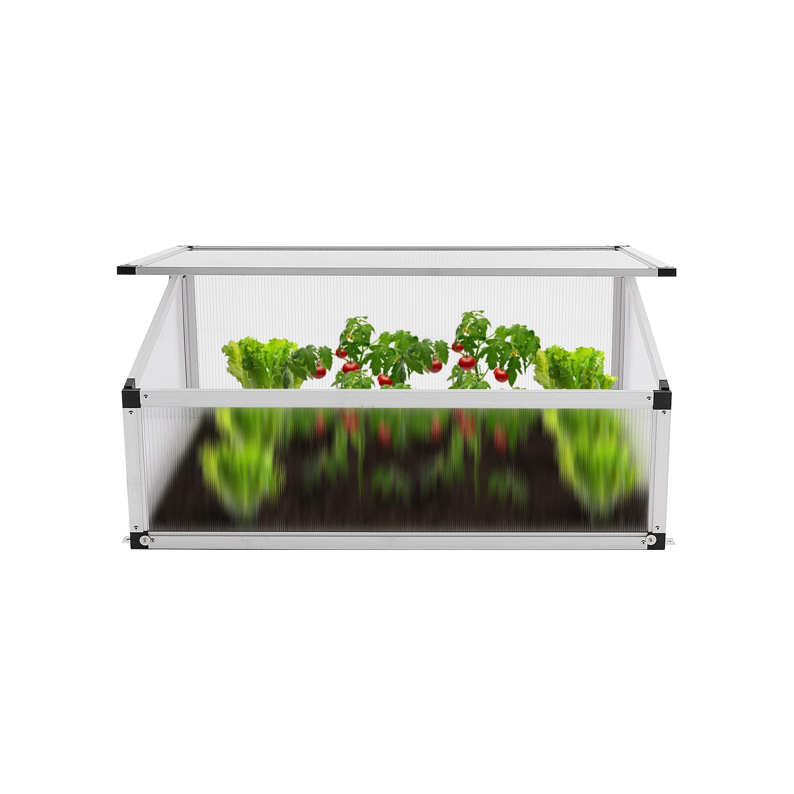 Alu Frühbeet lichtdurchlässig Frühbeetkasten Mini Gewächshaus Treibhaus UV Schutz Pflanzbeet 77x58x30cm Einzeldach Silbern