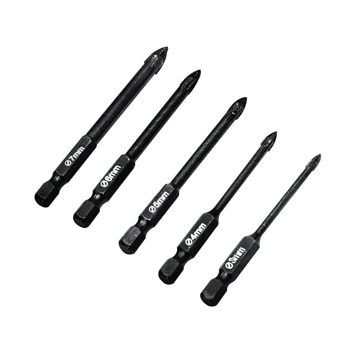 5Pcs Cemented Carbide Cross Hex Tile Glass Ceramic Drill Bits Efficient Universal Drilling Tool Hole Opener for Wall (Size : 3-4-5-6-7mm) Black