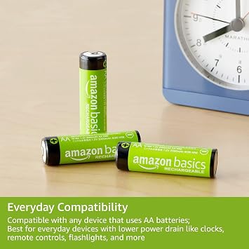 Amazon Basics 8-Pack Rechargeable AA NiMH Batteries, 2000 mAh, 1.2V, Low Self Discharge, Long-Lasting, Pre-Charged, Recharge up to 1000x Times