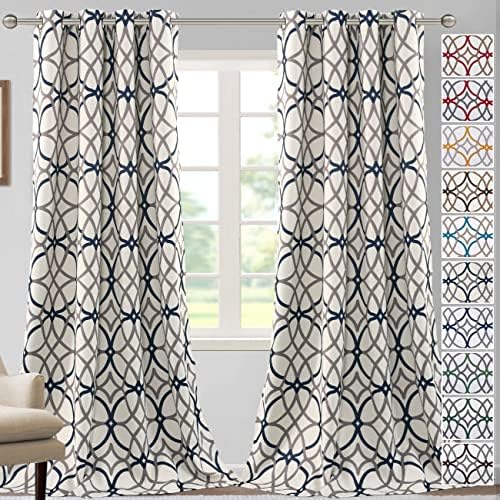 H.VERSAILTEX Blackout Curtains Printed Design 108 Inch Length 2 Panels Set Thermal Insulated Curtains for Bedroom Living Room Geometric Modern Grommet Window Drapes - Grey and Navy