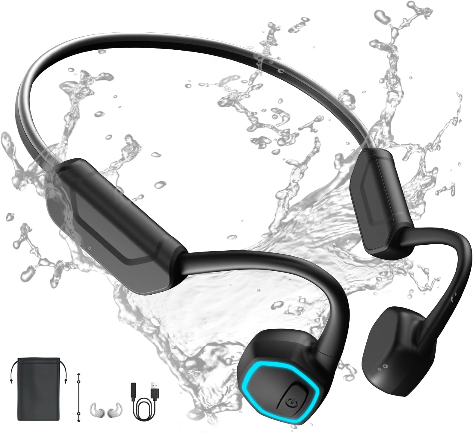 Bone Conduction Headphones, IPX8 Waterproof Headphones Swimming, MP3 Play Built-in 32G Memory, Open-Ear Wireless Bluetooth Headphones with Mic, Sports Headphones for Swimming, Running, Gym