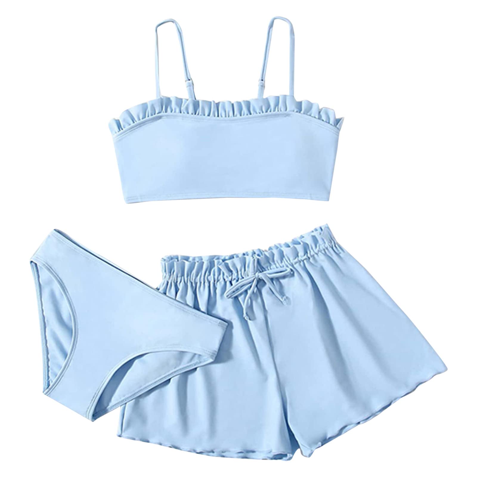 Generic Bikini para niñas trajes de baño para niños pequeños niñas niñas 3 piezas trajes de baño soild bikini Rullfe traje de baño bragas niñas bikini traje de baño conjunto de trajes de baño para niñas