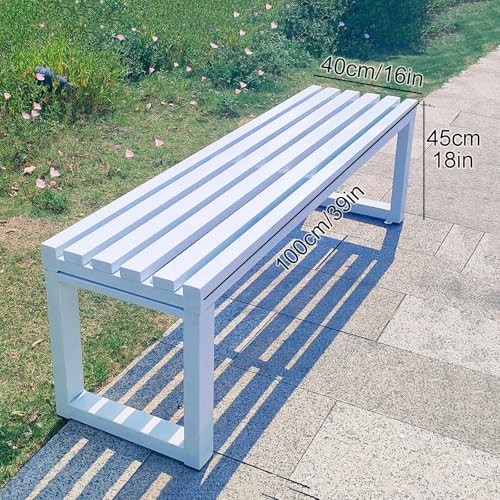 Metalowa ławka ogrodowa bez oparcia dla 2-3 osób, 100 cm, siedzisko zewnętrzne na każdą pogodę, idealna do parku, patio, trawnika, szkoły i podwórka
