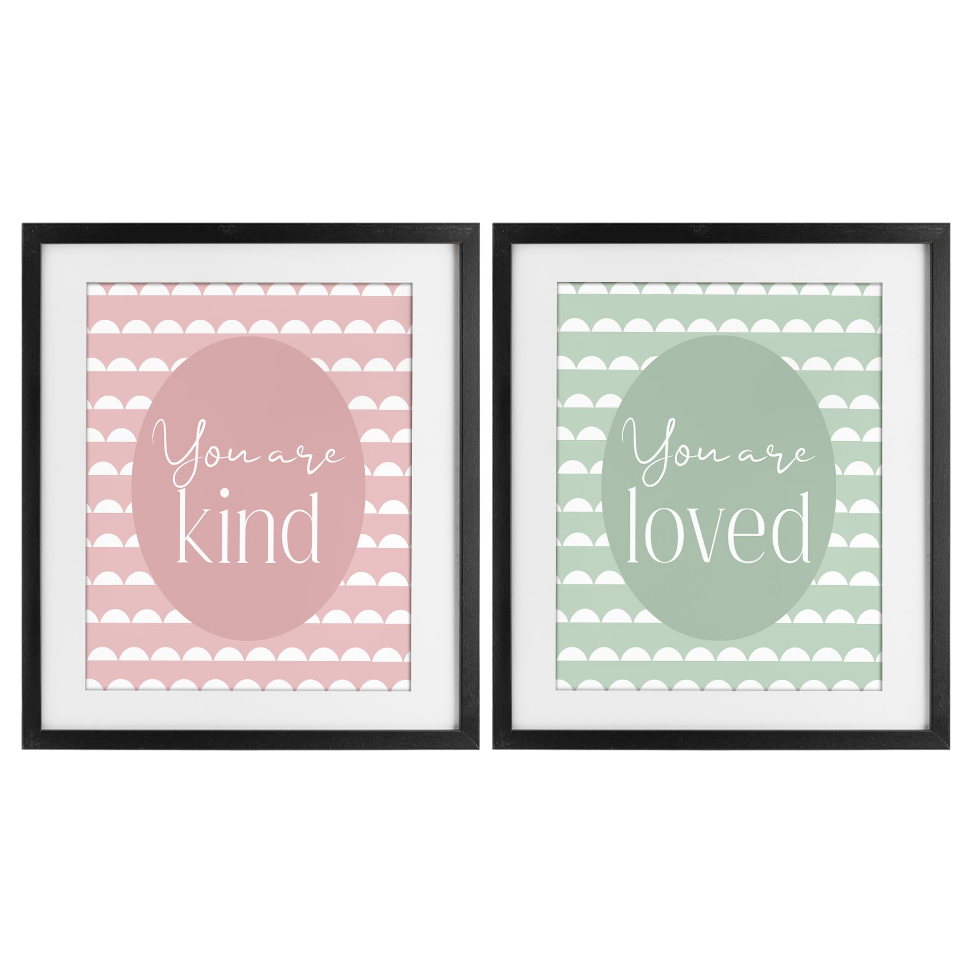 Stupell Industries 'Pastel Kind & Loved', 2pc Framed Print Under Glass Set, Black, 13 x 16 Inches, Easy to Hang and Sturdy, Made in USA, by Christine Simpson Art