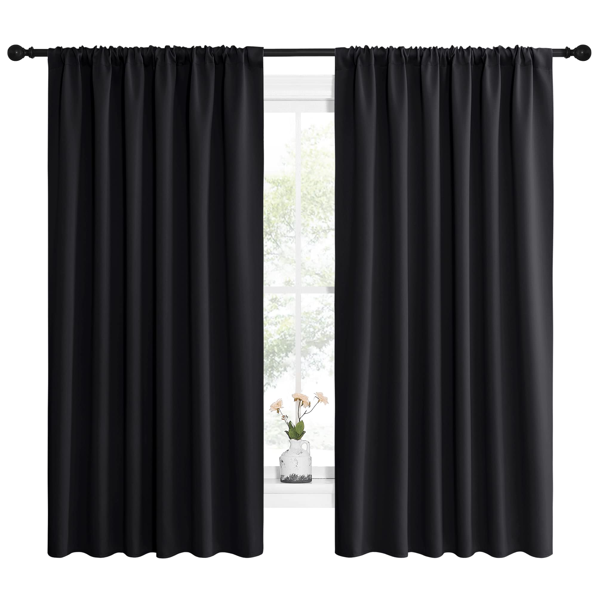 Cortinas opacas de Halloween, color negro, unicolor, con aislamiento térmico, para dormitorio (2 panales, 62 pulgadas de ancho x 63 pulgadas de largo) 2