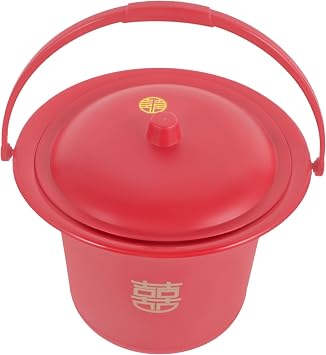 FRCOLOR Spittoon Bucket Urinals Spittoon Night Urine Pot Tank Riser Old People Spittoon Portable Urine Bucket Wedding Spittoon Urine Storage Pot Red Pp Enamel Household Bride