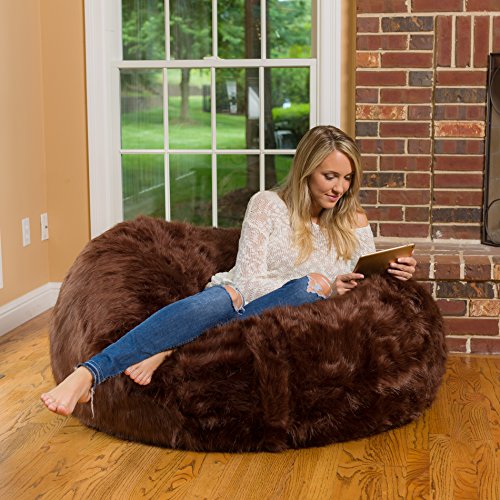 Comfy Sacks 4 Ft Memory Foam Bean Bag Chair, Brown Furry #TOP2