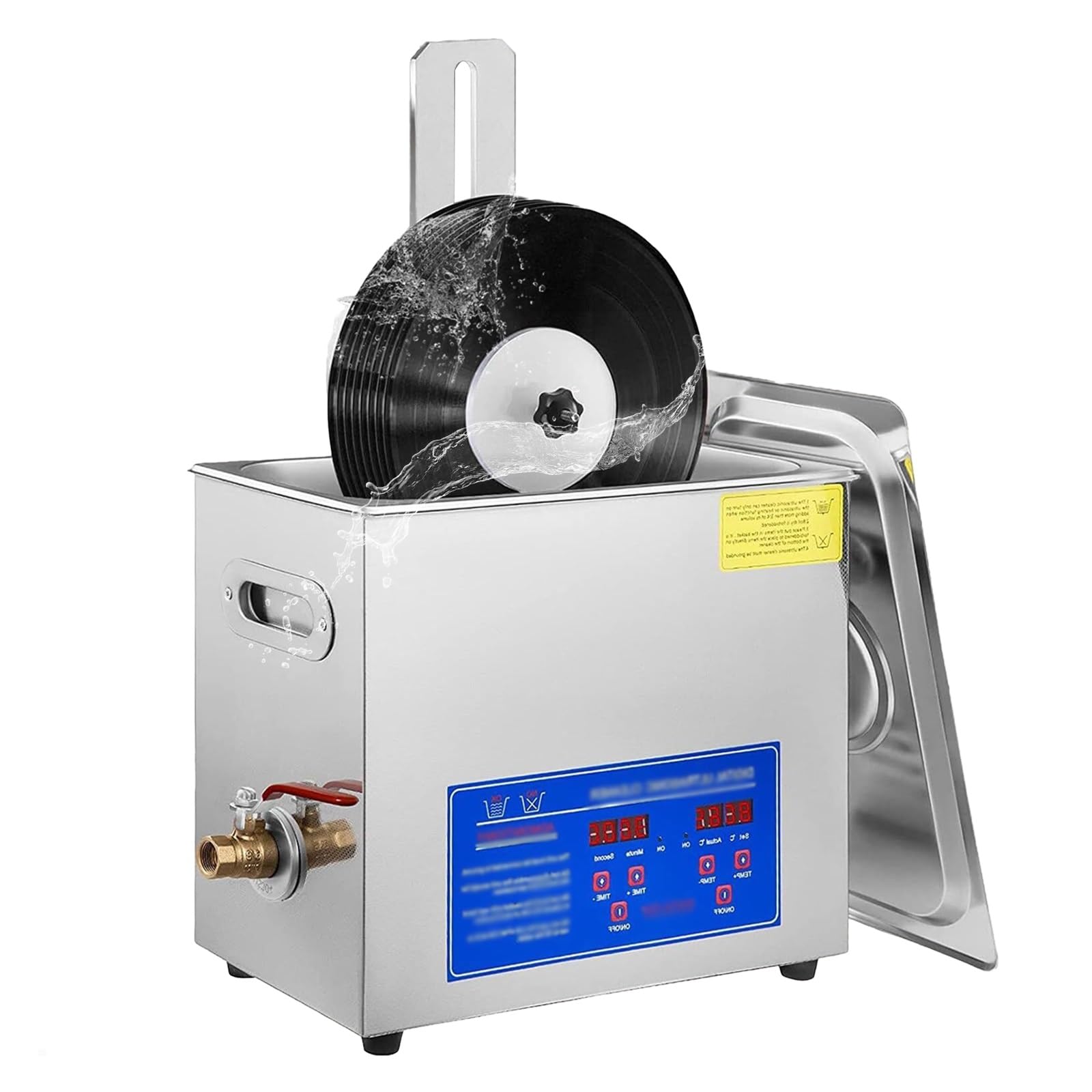 Máquina de limpieza ultrasónica, limpiador ultrasónico de discos, limpiador de vinilo portátil de 6,5 L, temperatura ajustable, pantalla digital, limpiador ultrasónico de acero inoxidable pa