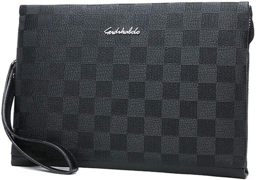 Men's Business Leather Zip Clutch Bag Underarm Bag Handbag Briefcase Cell Phone Wallet Wristlet Purse-For Daily Or Travel Use,Envelope Bag,Black