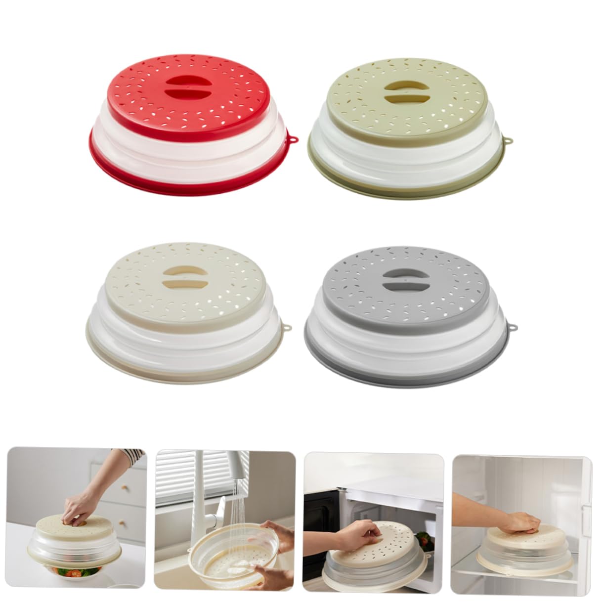 SECFOU Copertura Antischizzi per Microonde in Pp Riutilizzabile 4 Pezzi Facile Stoccaggio per Cucina, Protezione Alimenti Resistente al Calore Colore Casuale