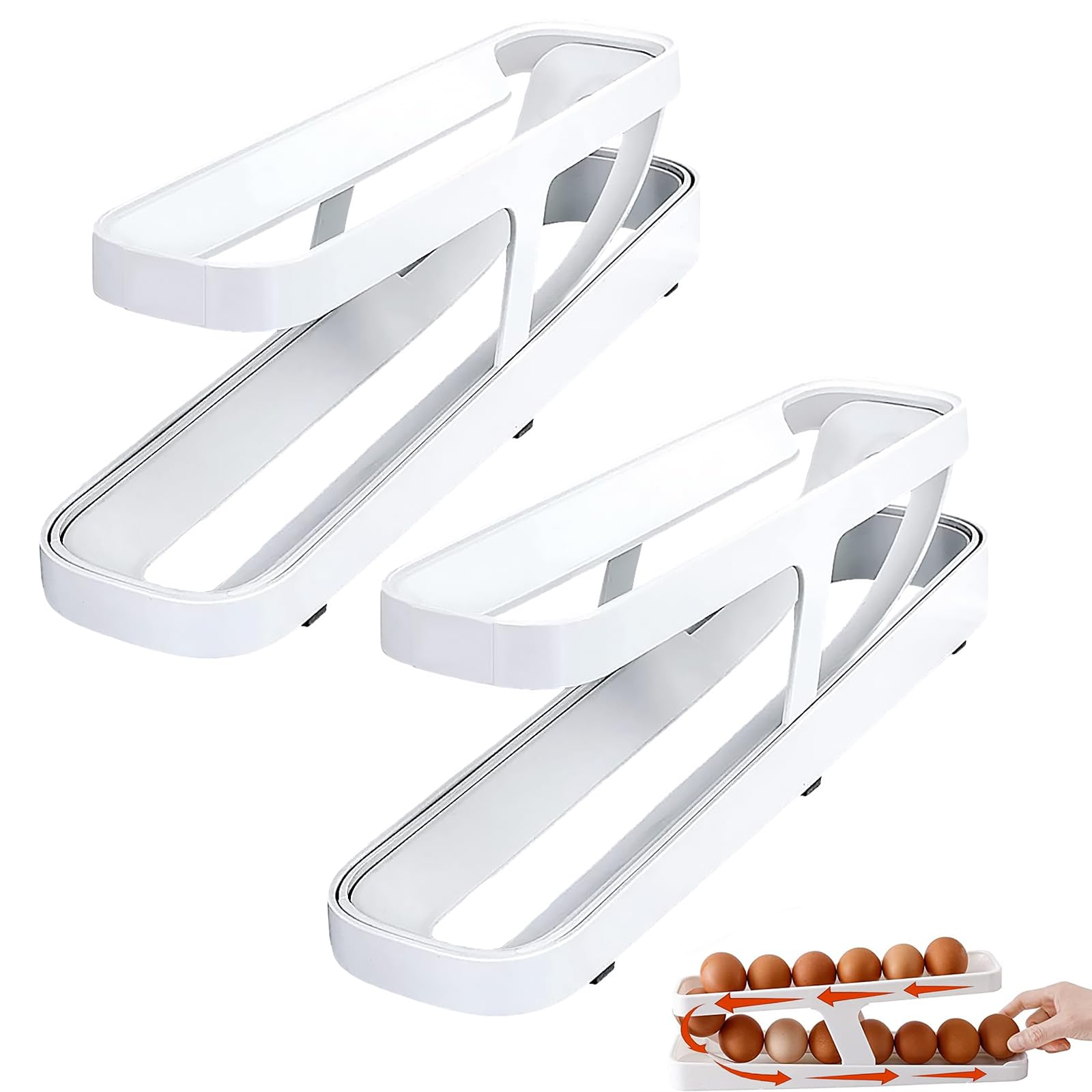 Lot De 2 Rangements Œufs Frigo Distributeur 2 Niveaux - Porte Œufs Roulant Blanc Pour Réfrigérateur
