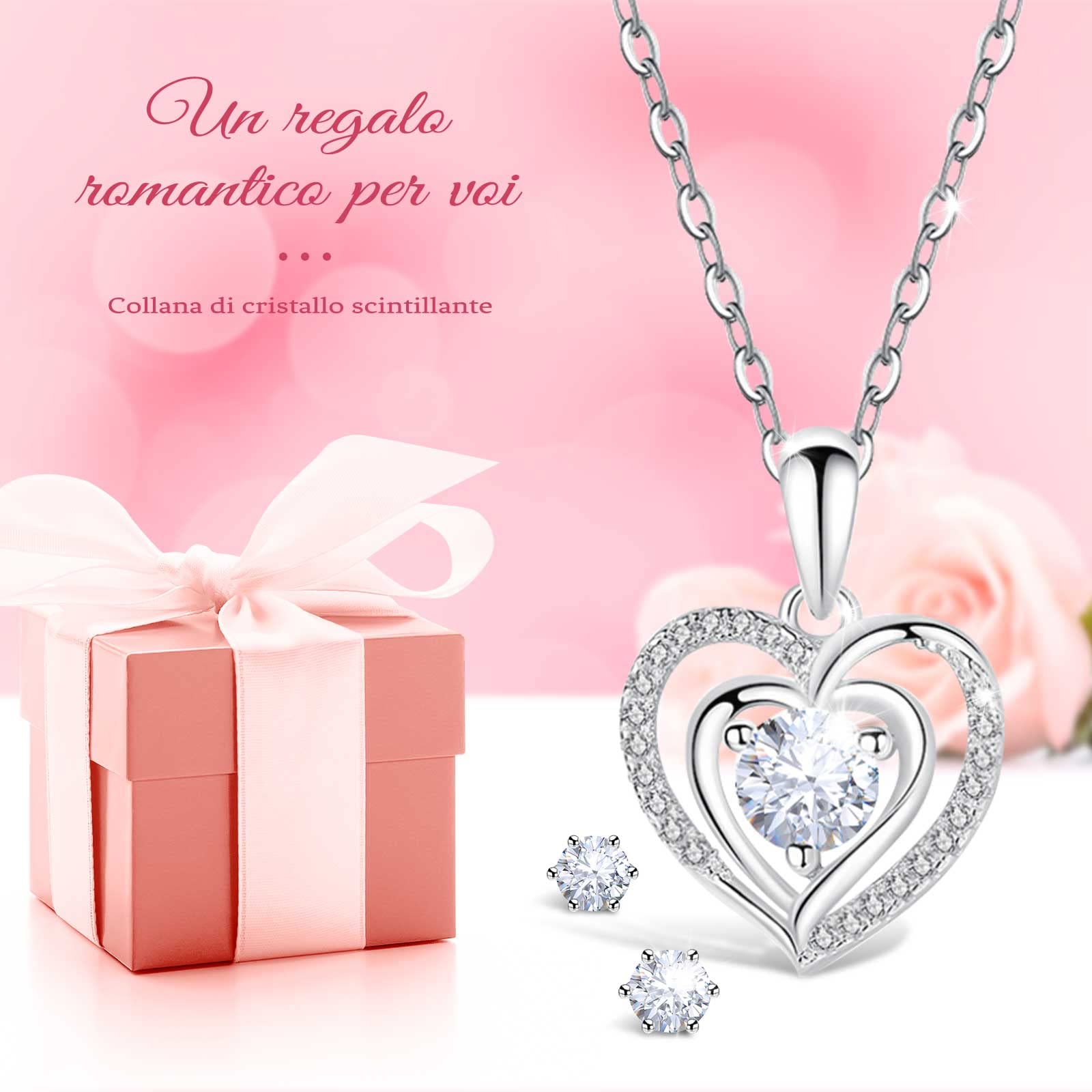 Sunia Festa della Mamma Idee Regalo, Vera Rosa Eterna con Collana Argento 925 Donna con e Orecchini, Rosa Stabilizzata Vera, Regalo Mamma Donna Compleanno, Regalo Festa della Mamma