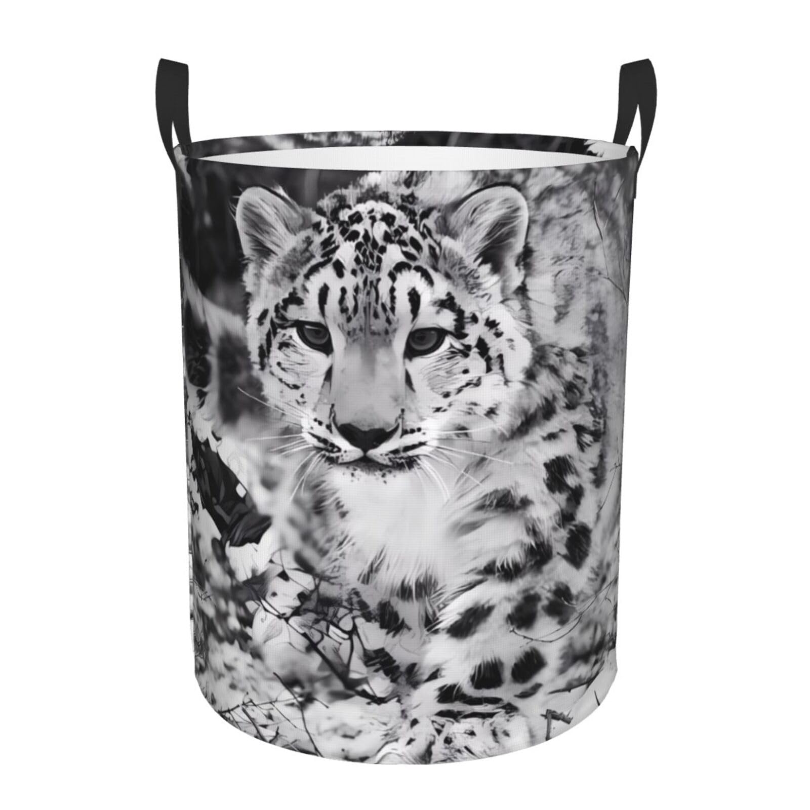 S Collapsible Snow Leopard Print Circular Hamper Round