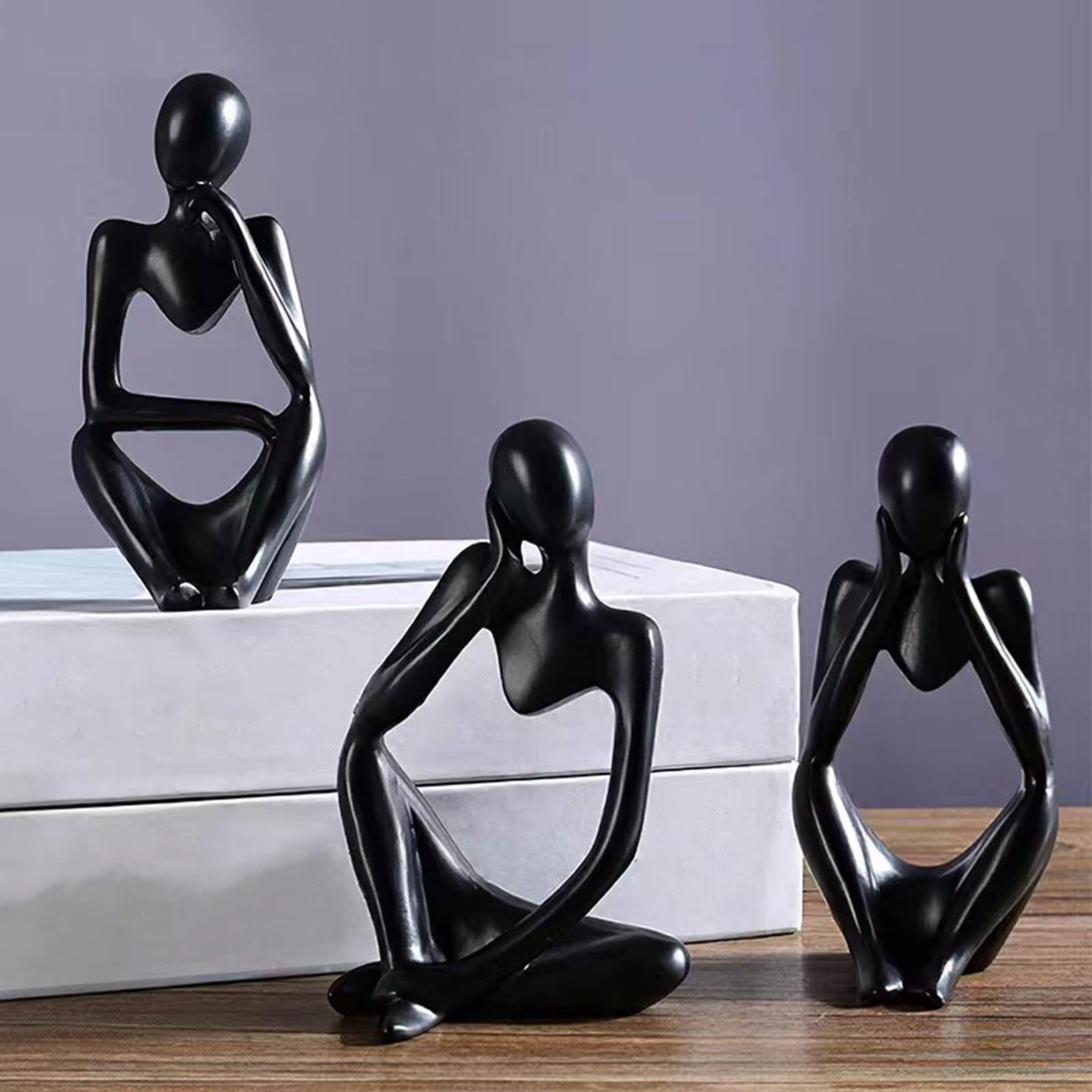 Statues Du Penseur En Résine - Lot De 3 - Déco Bureau Ou Salon - Art Abstrait Noir - Idée Cadeau Créative