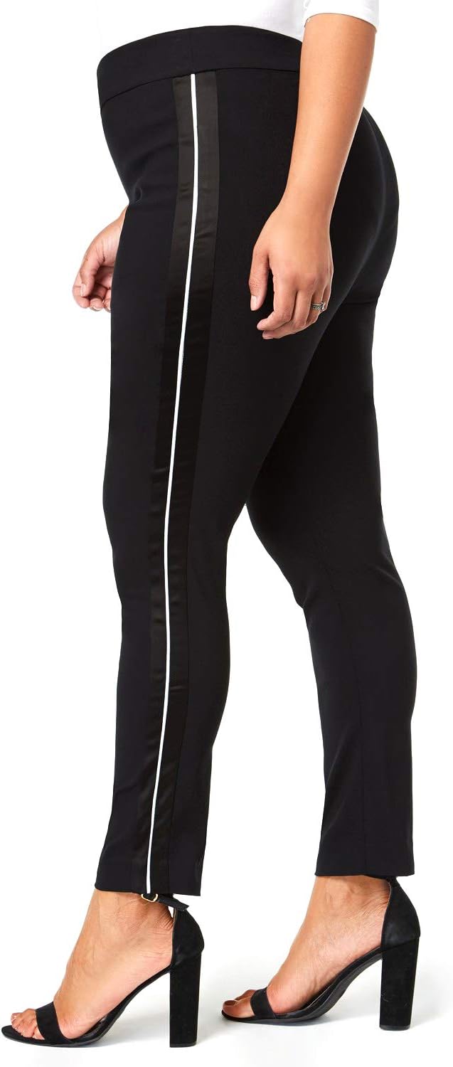 INC Womens Plus Contrast Trim Satin Stripe Skinny Pants Black 20W