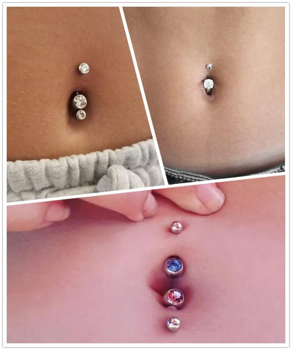 WillTen Zestaw 10 kolczyków do pępka, z pistoletem do piercingu, ekstra 13 g, 14 G, z chirurgicznej stali nierdzewnej 316L, do pępka, nosa, sutków, języka