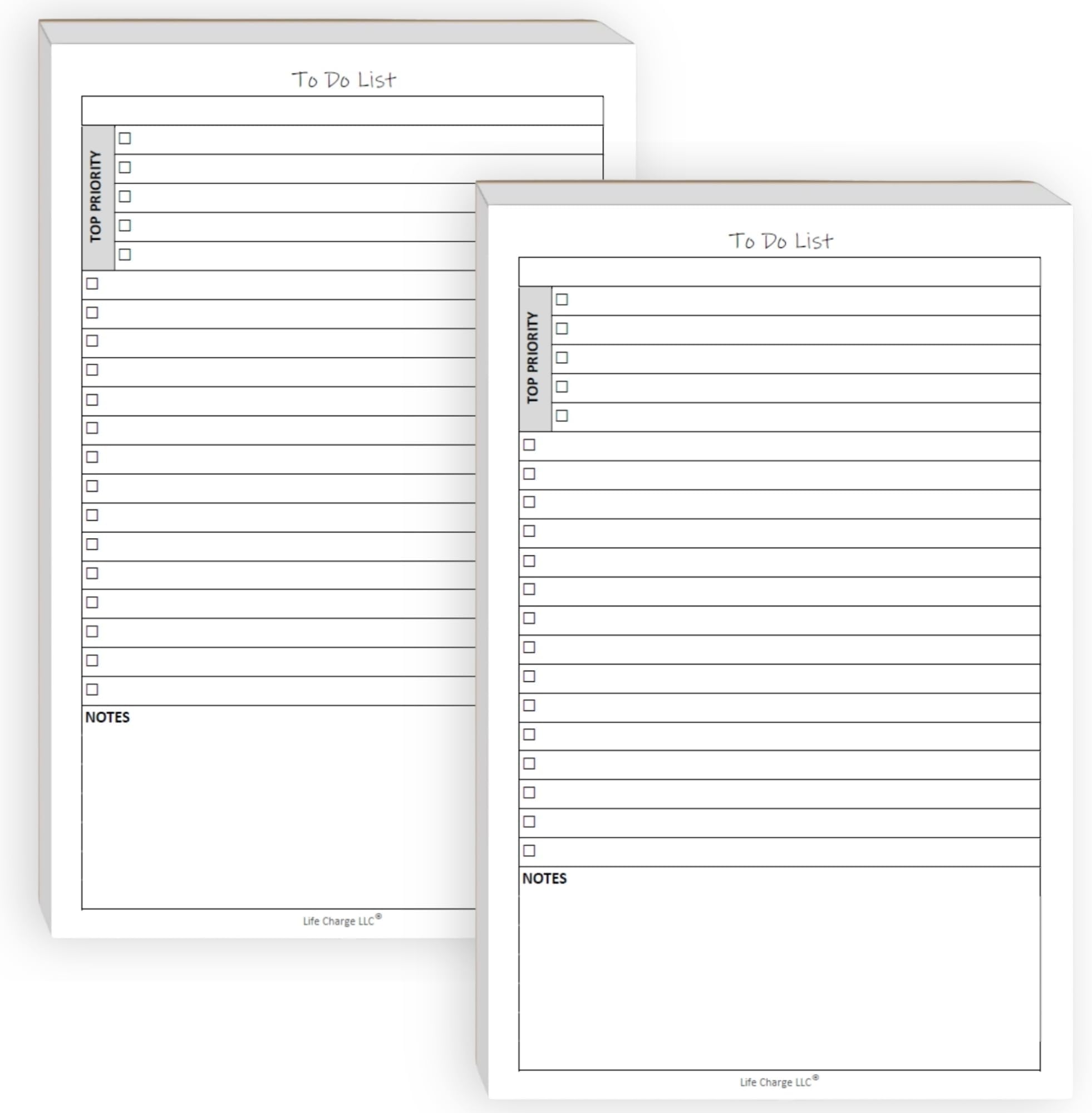 - To Do List Planner Notepads, 2 Pack, 50 Pages Each (100 Total), Undated ToDo Checklist with Priority & Notes Sections, Daily Task Organizer for Work, Projects & Home, 8.5 x 5.5 Half Letter, Portrait – Life Charge