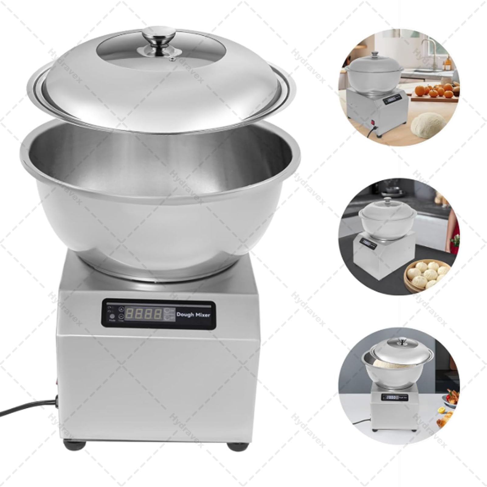 Impastatrice commerciale, macchina impastatrice a doppia rotazione con ciotola in acciaio inossidabile per uso alimentare, coperchio e timer, impastatrice a spirale elettrica per ristoranti 8kg