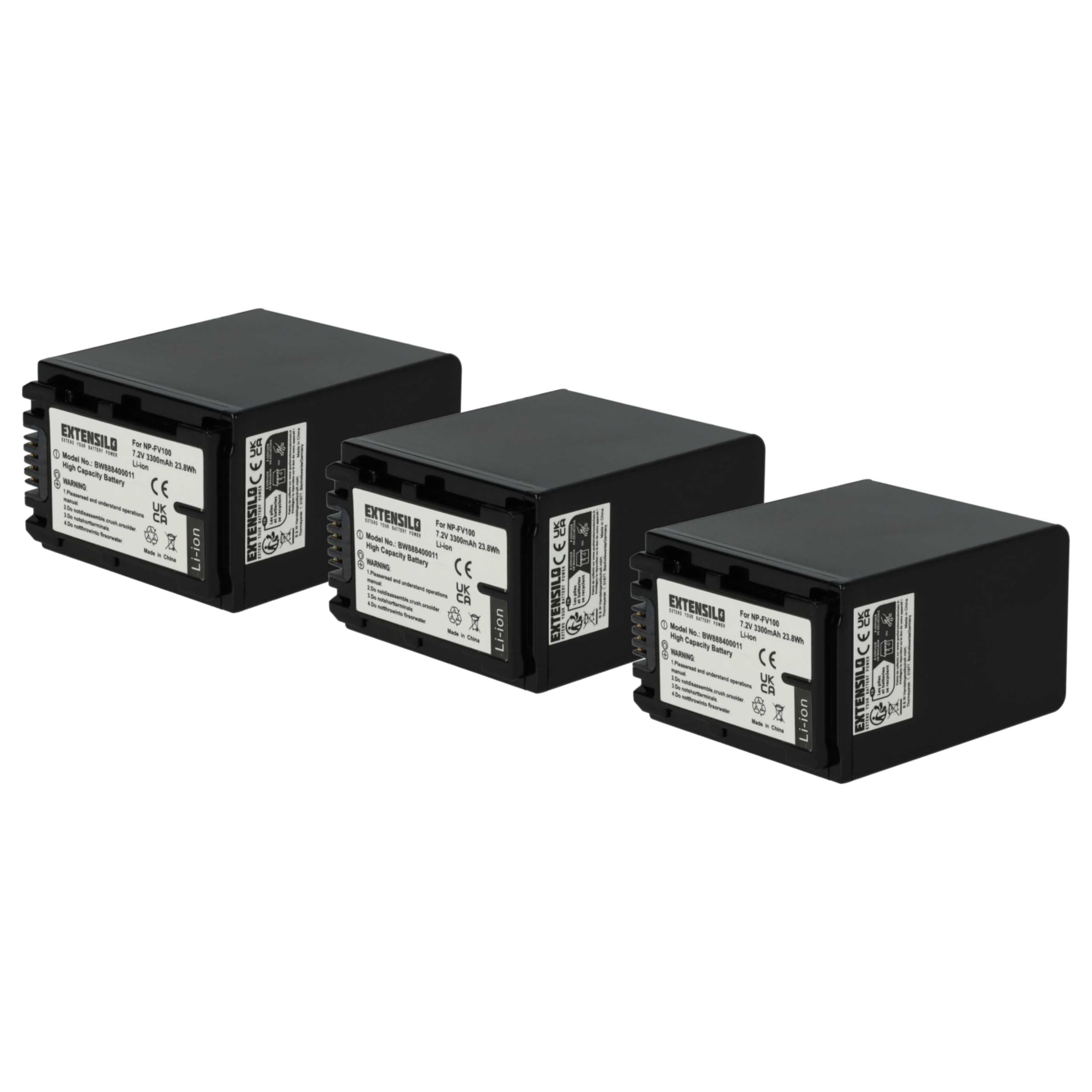 3x batteria compatibile con Sony HDR-XR150, HDR-XR150E, HDR-XR106, HDR-XR105E, HDR-XR106E fotocamera (3300mAh, 7,4V, Li-Ion)