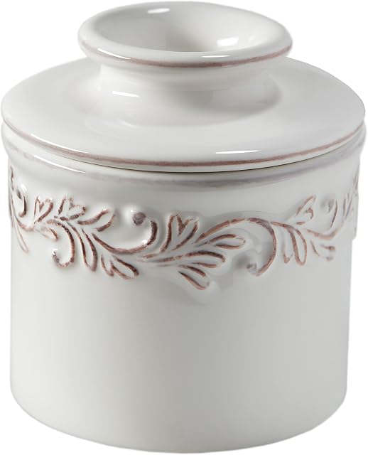 Butter Bell - The Original Butter Bell Crock by L Tremain, a Countertop French Ceramic Butter Dish Keeper for Spreadable Butter, Antique Collection, White Linen
