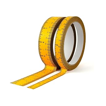 EDSRDRUS 2 Pack Ruler Tape 1/2, 1 inch No Gap Masking Tape Measure, Repeating 12inch Imprint Adhesive Tape Measure, No Residue & Waterproof Ruler Tape for Painting, Sewing & DIY Yellow