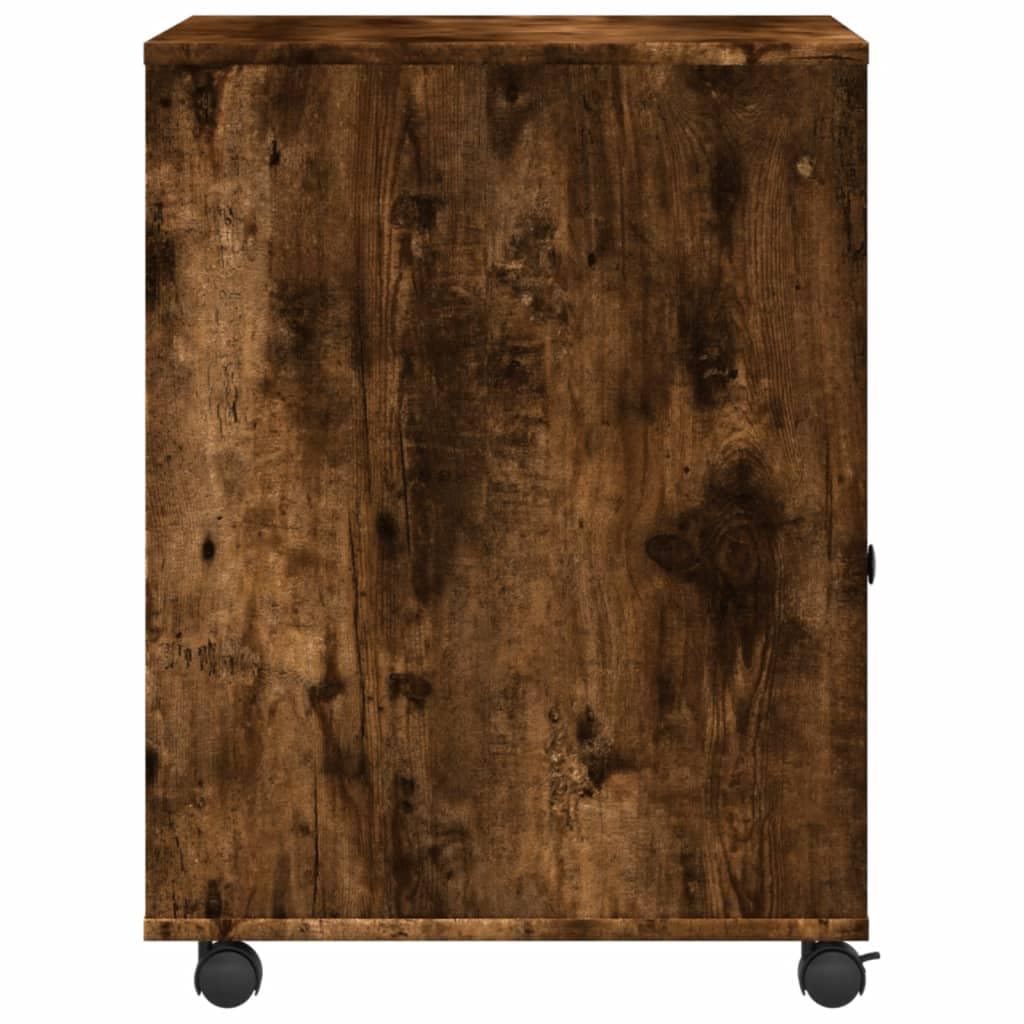 Druckerständer mit Rollen Räuchereiche 60x50x67 cm, Druckerwagen mit Rollen für Büro und Arbeitszimmer, Druckerregal mit viel Stauraum für Akten und Bücher, 2 arretierbare
