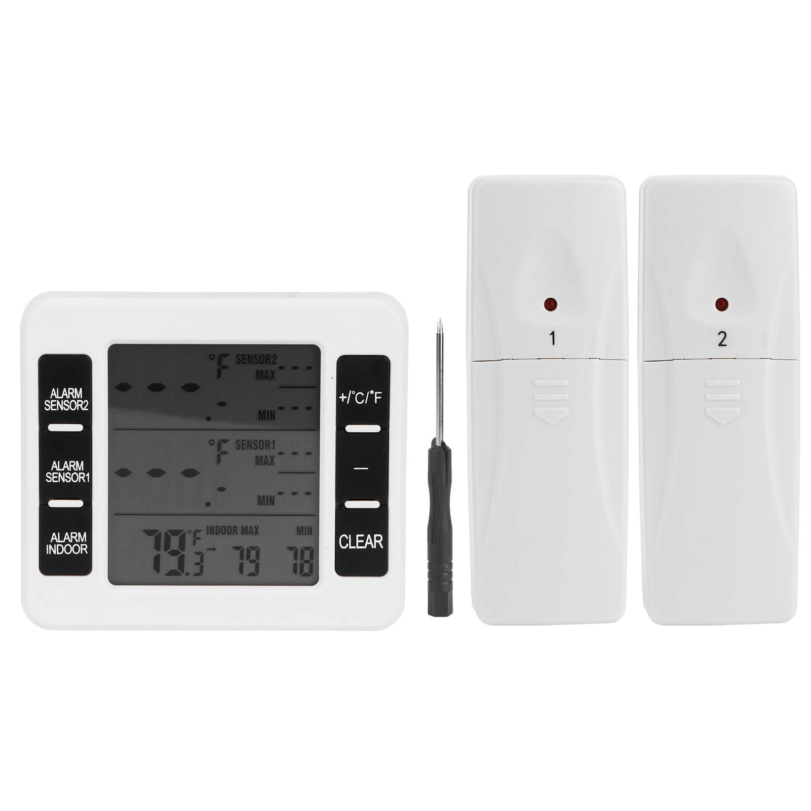 Termometro per Frigorifero Termometro Digitale per Frigorifero Senza Fili Impermeabile Ampio Display LCD Funzione di Registrazione Max/min, Bianco(One for otwo)