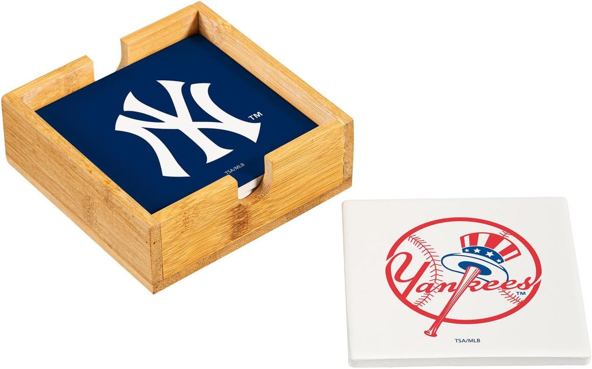 Yankees Ceramic Coasters, 4-pack with Wood Holder by Team Sports America