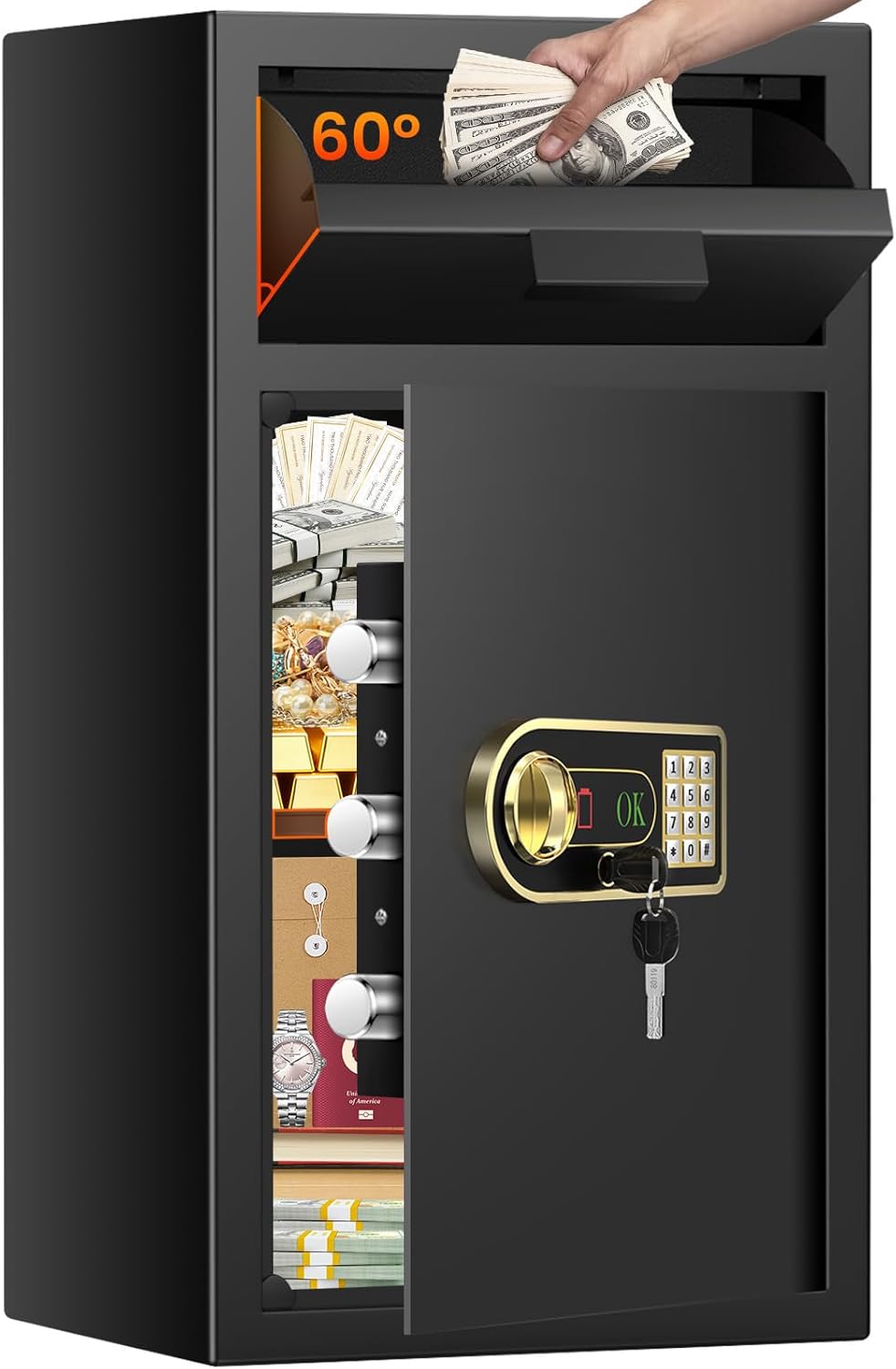 5.2 Cuft Large Drop Safe for Business, Anti-Theft Safe with Quick Deposit Cash Drop Slot, Digital Combination Lock, Spare Key, Heavy Duty Depository Drop Box Safes for Commercial, Retail, Office