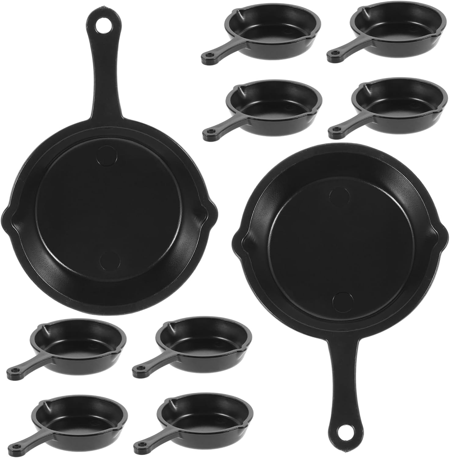 10Pcs Miniature Frying Pan Models Small Plastic Skillet with Hanging for DIY Dollhouse Kitchen Accessories and Decorative Ornaments