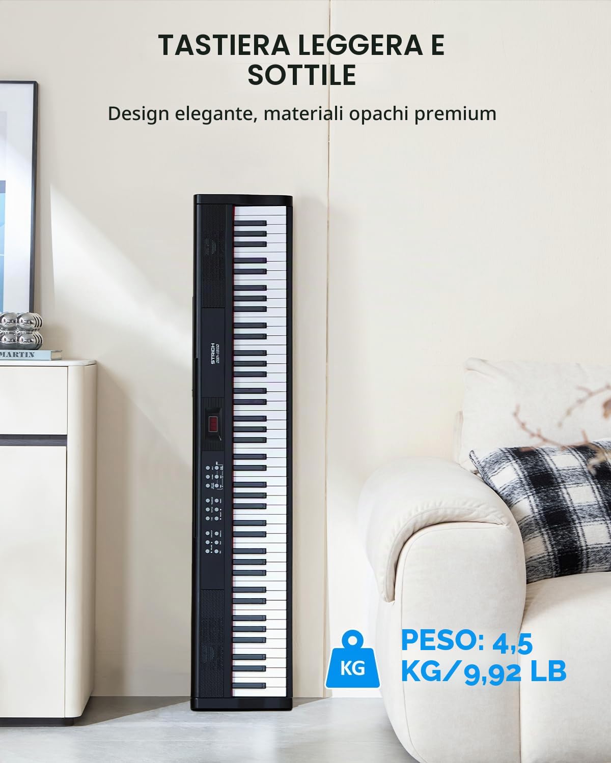 STRICH Tastiera elettrica digitale a 88 tasti con tasti semi-ponderati sensibili, set di pianoforte elettrico portatile per principianti, pacchetto con pedale Sustain, cuffie, supporto musicale, SEP