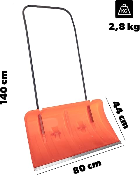 KADAX Pelle à Neige en Plastique dotée d'une Ferrure en Aluminium, Outil de Déneigement Robuste et Efficace avec Roues et Manche en Métal (Orange Clair) - 2