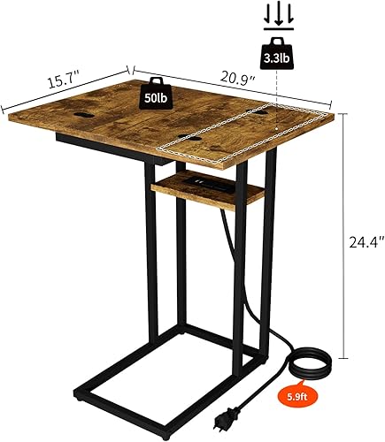 Miniatura 2 de karlott Mesa auxiliar plegable resistente con patas de carga de una pieza, sin montaje, mesa auxiliar en forma de C con estación de carga, mesa