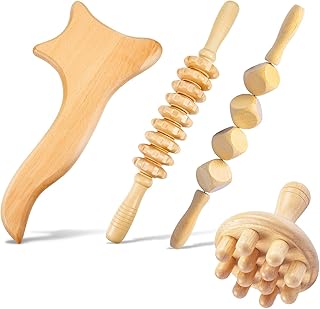 White Pine Wood Therapy Massage Tools | 4 in 1 Wood Therapy Anti Cellulite Massager Kit | Wooden Manual Massage Tools Perfect for Full Body Muscle Pain Relief | Maderoterapia Kit for Body Shaping