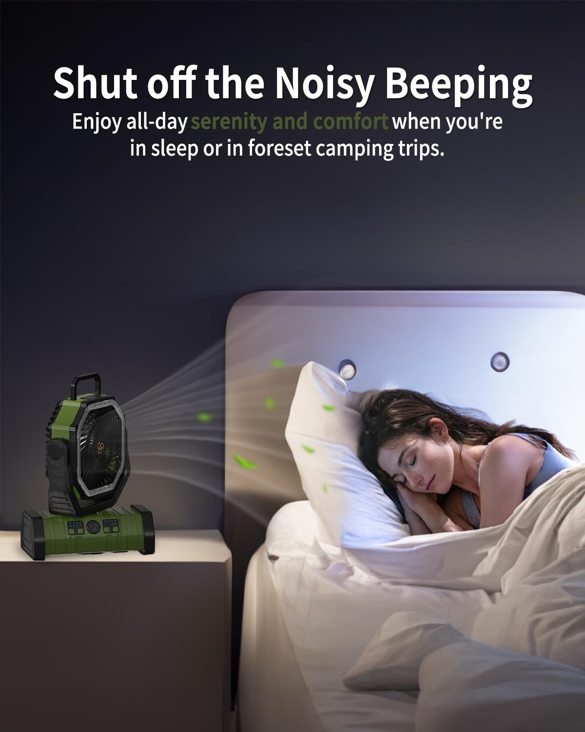 ADUST Ventilador de camping alimentado por batería con luz LED, ventilador portátil recargable de 20000 mAh, ventilador de escritorio oscilante inalámbrico USB con gancho giratorio para colgar en