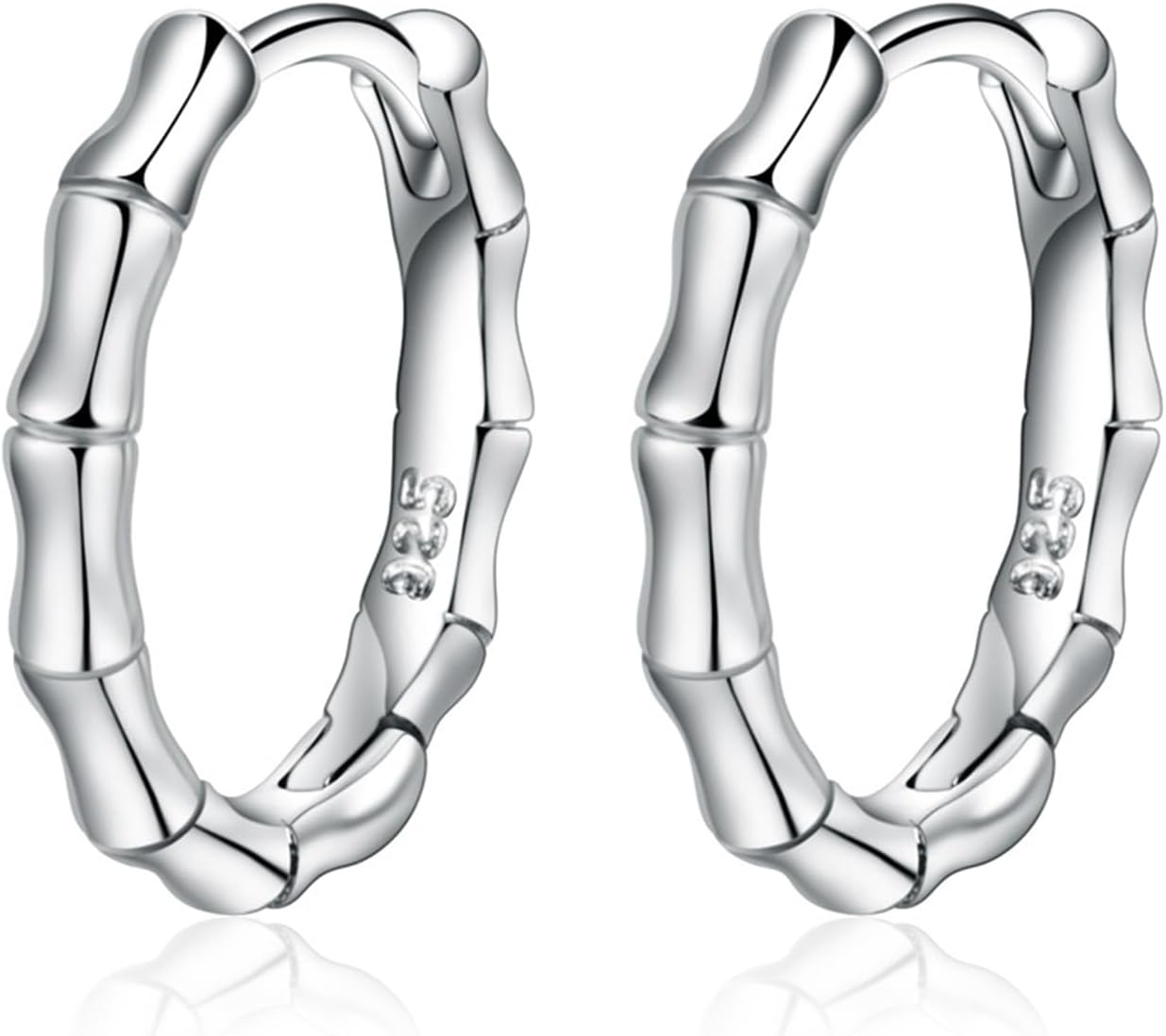 BG&WLing Silver Bamboo Hoop Earrings for Women Dainty Small Silver Huggie Earrings Hypoallergenic Fashion Jewelry