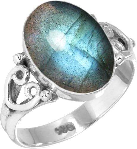 Boho - Anillo de plata de ley 925 con piedras preciosas naturales de cuarzo rosa, perla, ámbar, lapislázuli ovalado