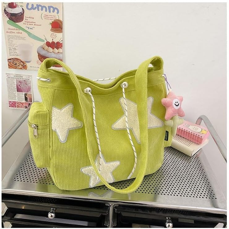 Cute Five-pointed Star Shoulder Bag for Women Canvas Tote Bag Crossbody Purse with Star Pattern Versatile Fashion Handbag