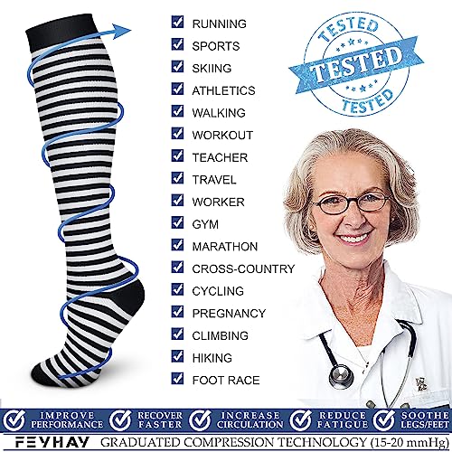 Image of FEYHAY Copper Compression Socks (3 Pairs) 15-20 mmHg Circulation is Best Athletic & Daily for Men & Women, Running, Climbing